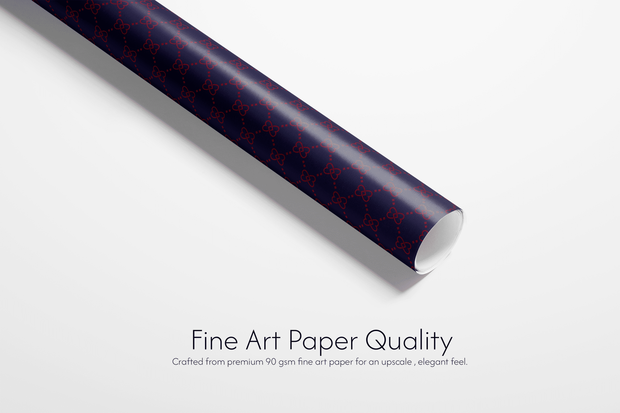 Alt Tag: Gucci-style Infinity Heart Gift Wrap roll with navy monogram pattern, fine art paper quality luxury designer gift wrap