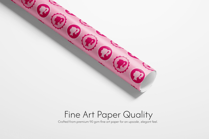 Pink Barbie Birthday &amp; Christmas Wrapping Pape Malibu Icon pink wrapping paper roll with doll silhouette scalloped pattern, fine art paper quality
