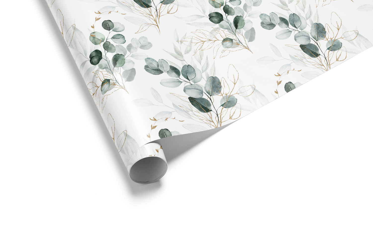Alt Tag: Wedding Gift Wrap in muted golden sage estate botanical design with eucalyptus leaves, elegant bridal gift wrapping paper
