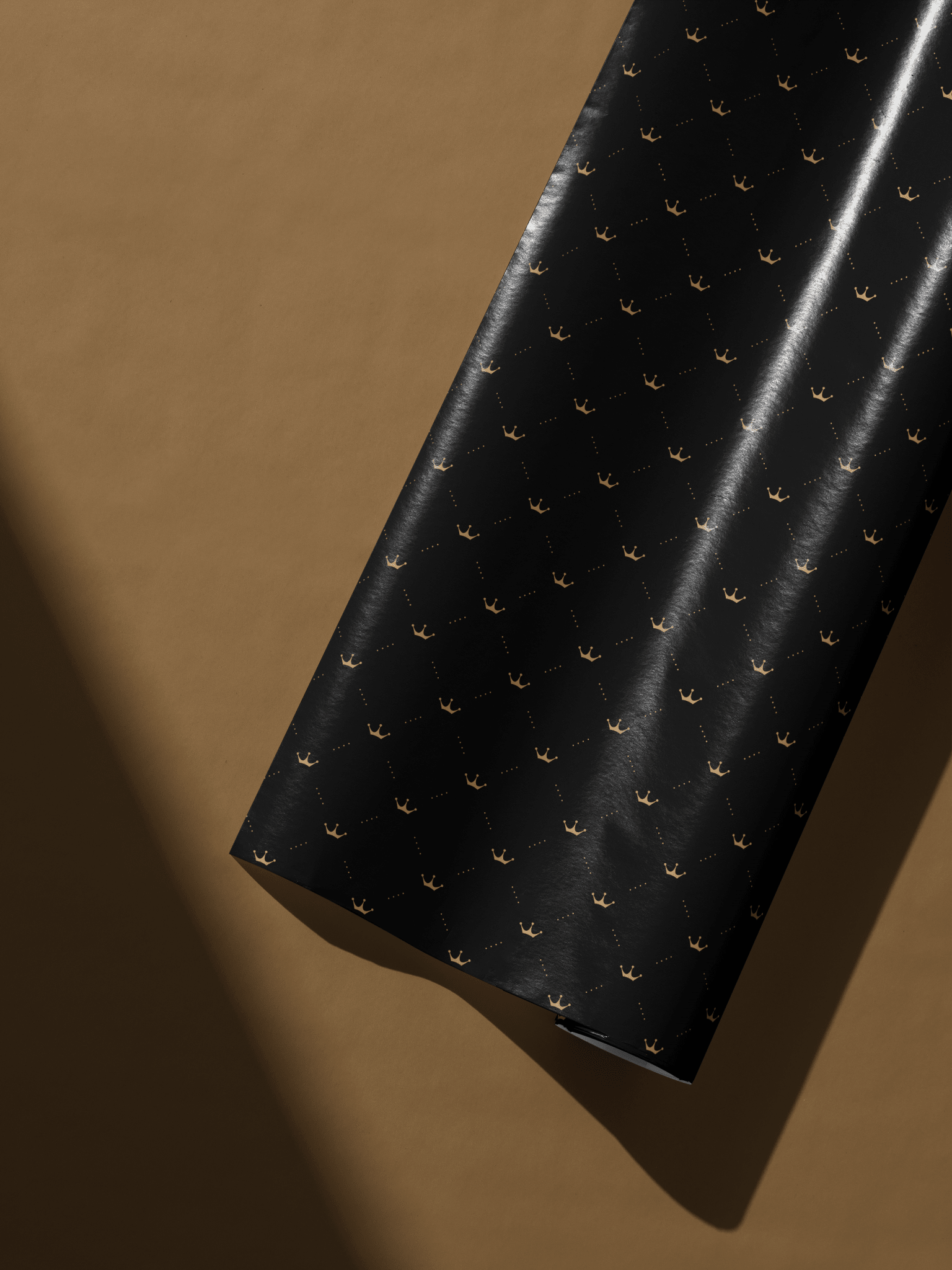 Crown Wrapping Paper Royal After Midnight black gift wrap with gold crown lattice pattern luxury wrapping paper