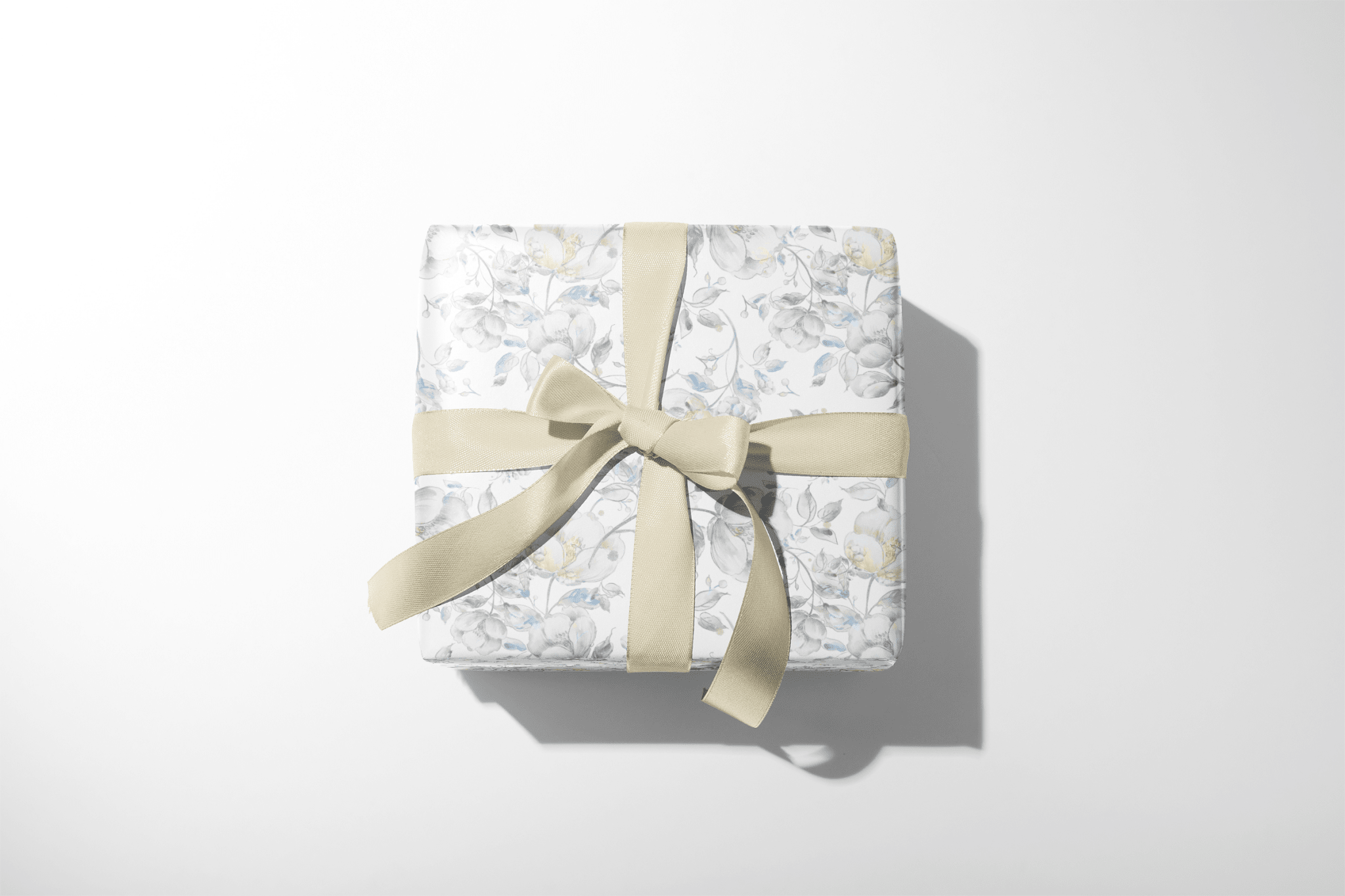 Whispering Midnight Sapphire Petals wedding and bridal shower wrapping paper with soft blue and grey florals gift wrap with ribbon