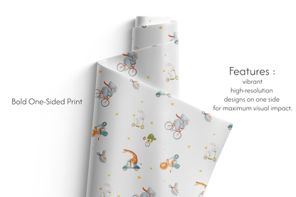 Alt Tag: Wild Wheels Adventure Wrap safari animal wrapping paper roll with bold one-sided print, vibrant high-resolution design on white