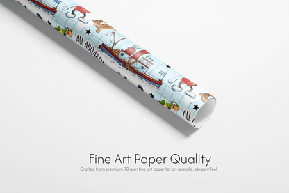 Alt Tag: Whistling Riverboat Nostalgia Voyage steamboat willie wrapping paper for kids, fine art paper quality roll with vintage riverboat pattern